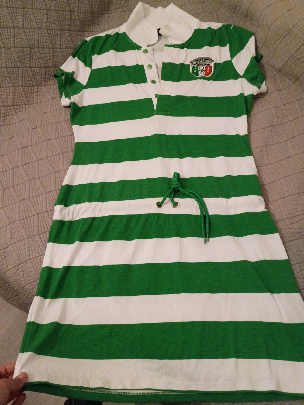 Green and White Striped Polo Dress